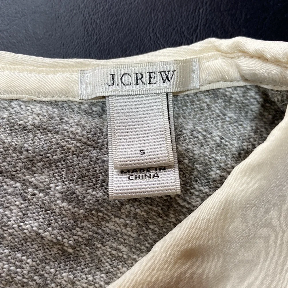J. Crew Gray with Cream Silk Trim Peter Pan Collar Long Sleeve Shirt Top, Size S